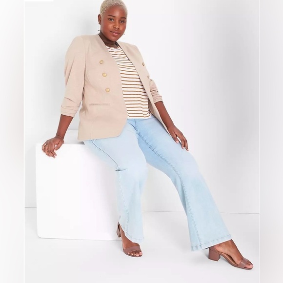 Lane Bryant Ponte Bryant Collarless Blazer Size 24 3X Oatmeal Heather NWT - Picture 6 of 8